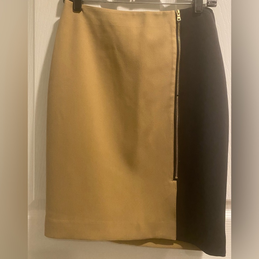 Tan and black color block petite pencil skirt